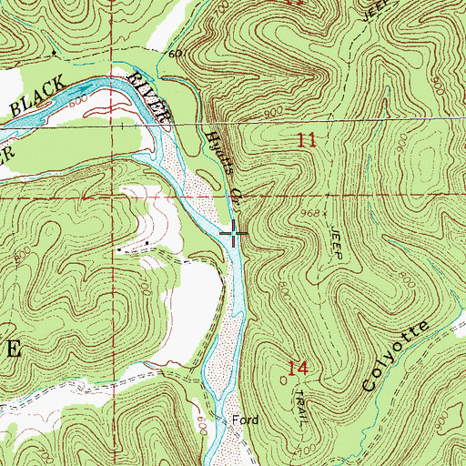 Topographic Map of Hyatts Creek, MO