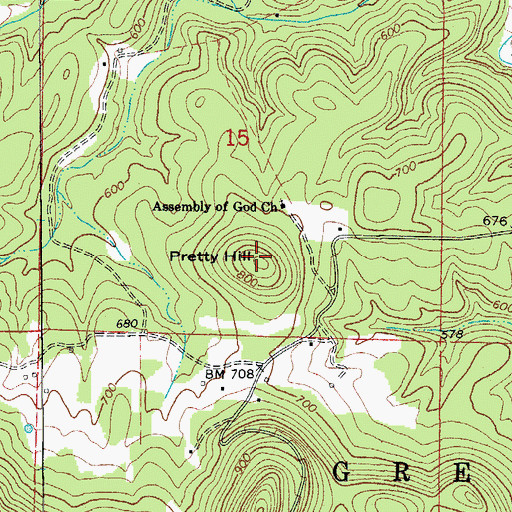 Topographic Map of Pretty Hill, AR