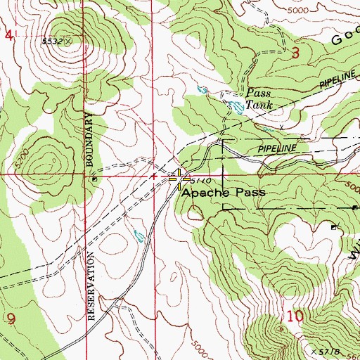 Topographic Map of Apache Pass, AZ