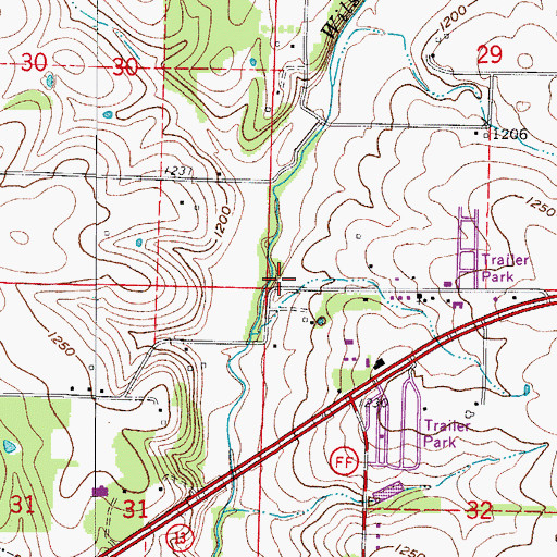 Topographic Map of Bluff School (historical), MO