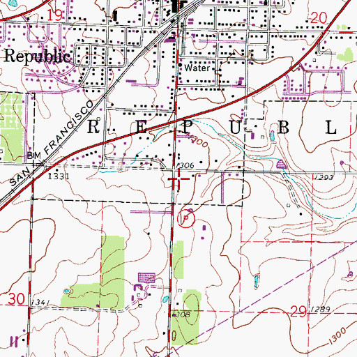 Topographic Map of Lindsey Church and School (historical), MO
