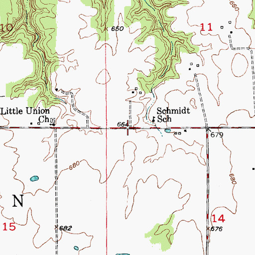 Topographic Map of Little Union, MO