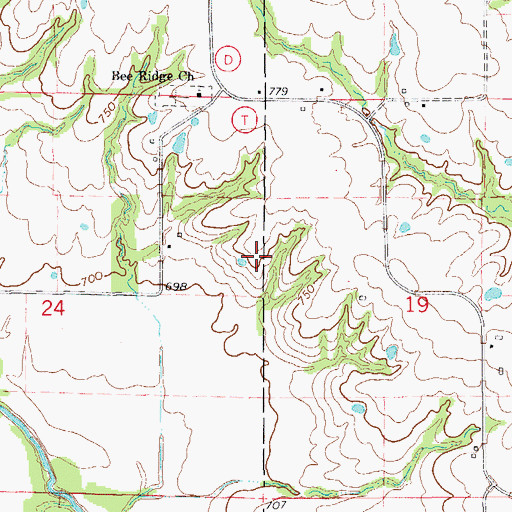 Topographic Map of Bee Ridge, MO