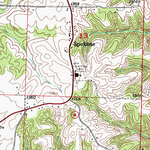 Topographic Map of Spokane School, MO
