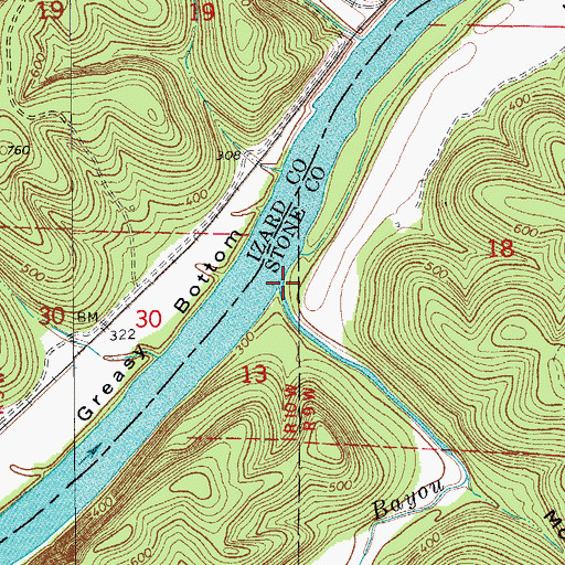 Topographic Map of Rocky Bayou, AR
