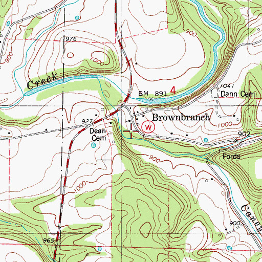Topographic Map of Brownbranch School (historical), MO