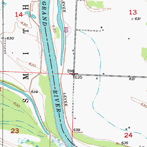 Topographic Map of Grand Port, MO