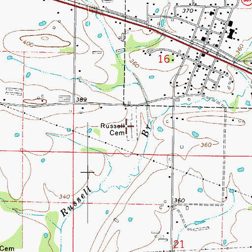 Topographic Map of Russell Cemetery, AR