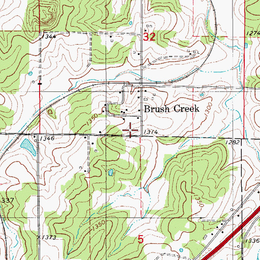 Topographic Map of Brush Creek Church, MO