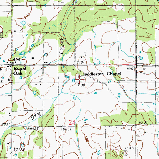 Topographic Map of Huddleston Graveyard, MO