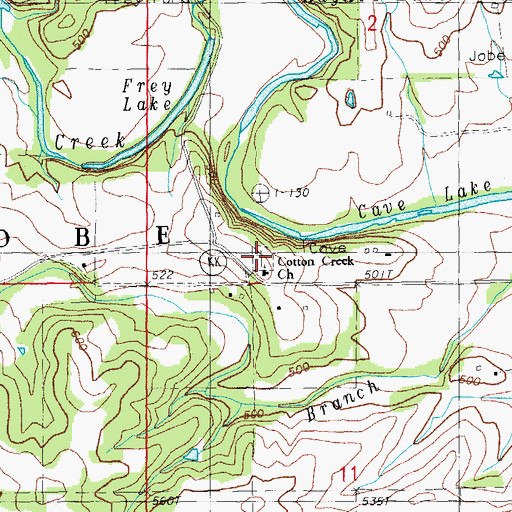 Topographic Map of Cotton Creek Cemetery, MO