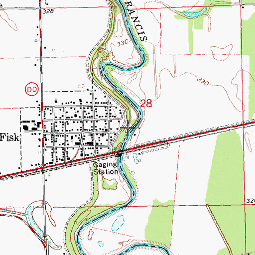 Topographic Map of Riverside Mill, MO