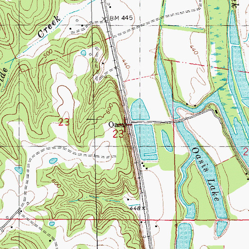 Topographic Map of Oasis, MO