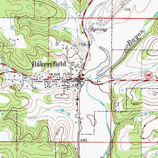 Topographic Map of Bakersfield, MO