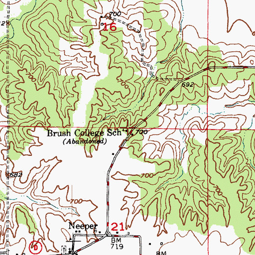 Topographic Map of Brush College School (historical), MO
