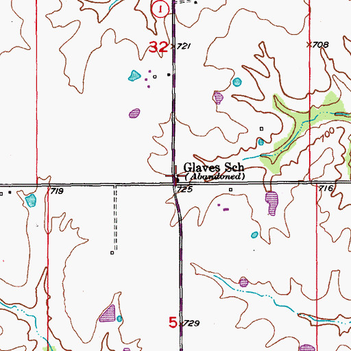 Topographic Map of Glaves School, MO