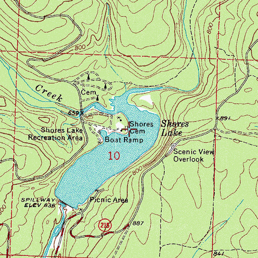 Topographic Map of Shores Cemetery, AR