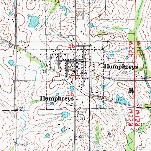 Topographic Map of Humphreys, MO
