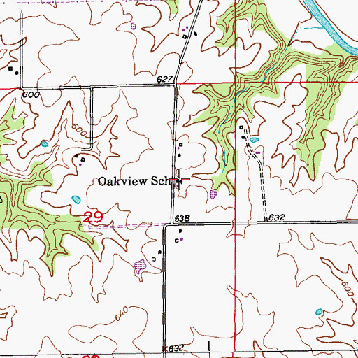 Topographic Map of Oakview School, MO
