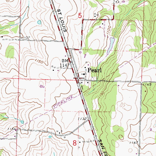 Topographic Map of Pearl, MO
