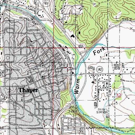 Topographic Map of Thayer, MO