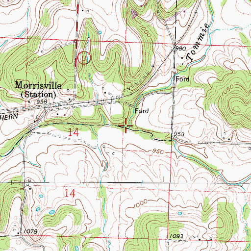 Topographic Map of Tommie Creek, MO