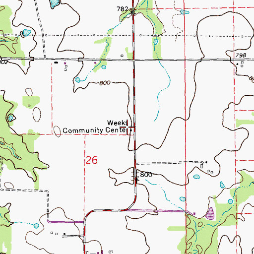 Topographic Map of Weeks Community Center, MO