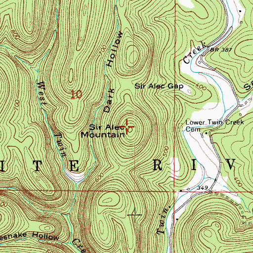 Topographic Map of Sir Alec Mountain, AR