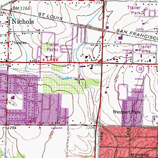 Topographic Map of Nichols Branch, MO