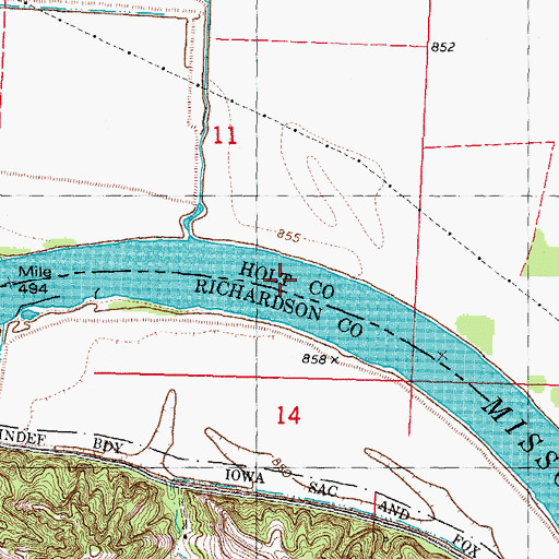 Topographic Map of Nemaha Bends, MO