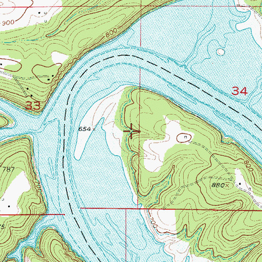 Topographic Map of Woodard Launching Area, MO