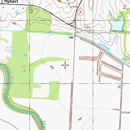 Topographic Map of Lateral Ditch Number Three, MO