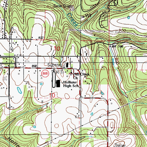 Topographic Map of Hill Crest Baptist Church, MO