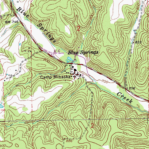 Topographic Map of Camp Mihaska, MO
