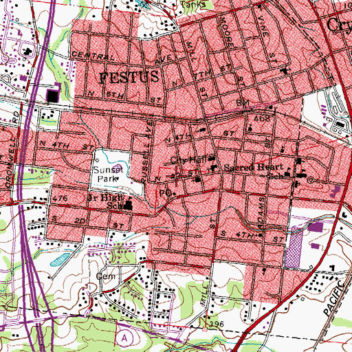 Topographic Map of Festus, MO