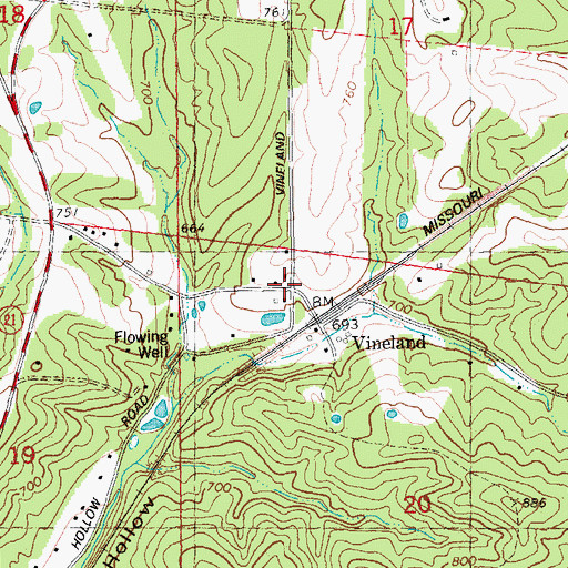 Topographic Map of Vineland, MO