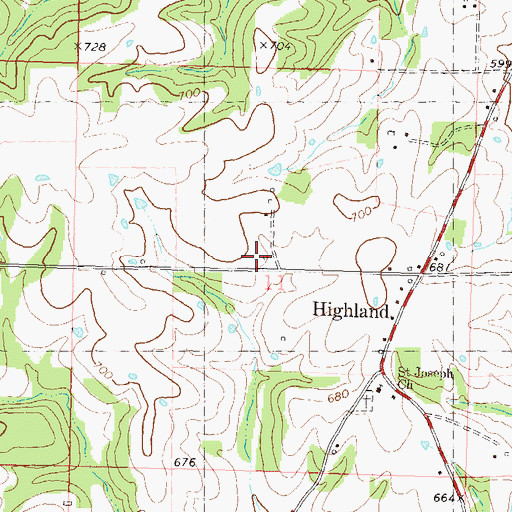 Topographic Map of Highland School (historical), MO