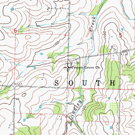Topographic Map of Prairie Grove Church, MO