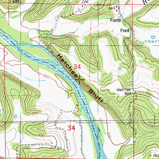 Topographic Map of Hatchee Bluff, MO
