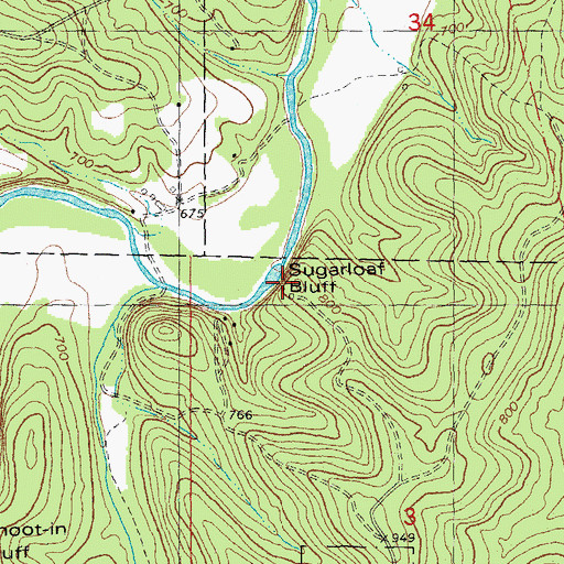 Topographic Map of Sugarloaf Bluff, MO