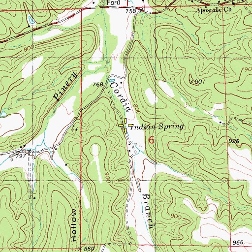 Topographic Map of Indian Spring, MO