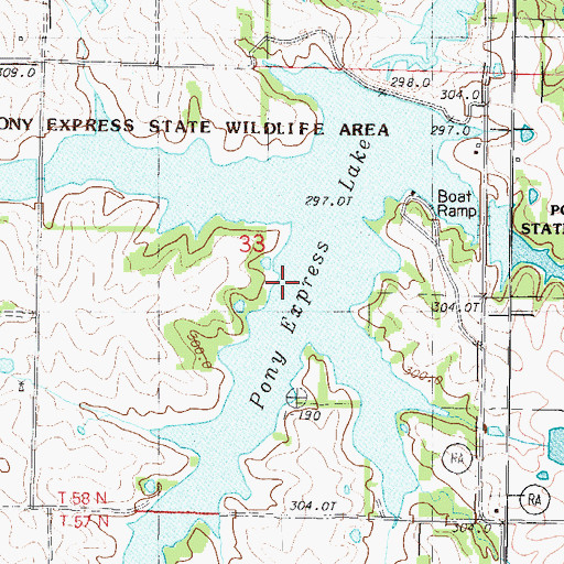 Topographic Map of Pony Express Lake, MO