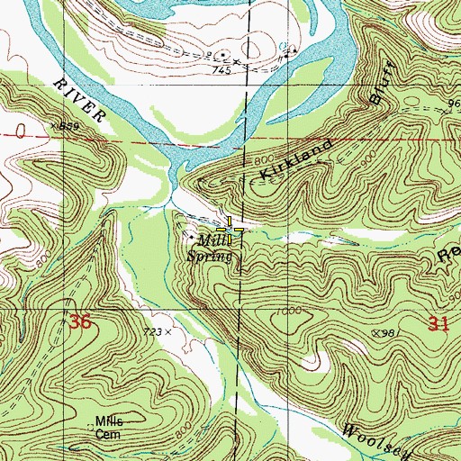 Topographic Map of Mills Spring, MO