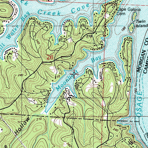 Topographic Map of Moonlight Bay, MO