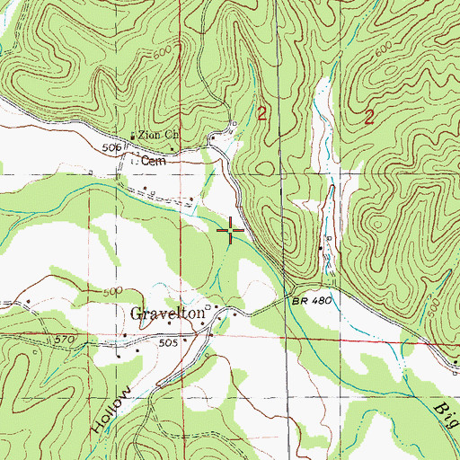 Topographic Map of Gravelton Hollow, MO