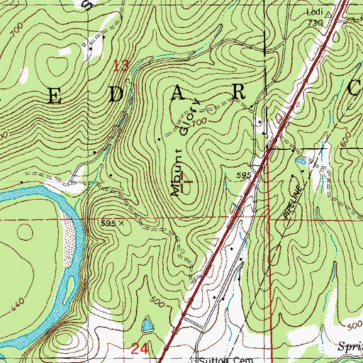 Topographic Map of Mount Glory, MO