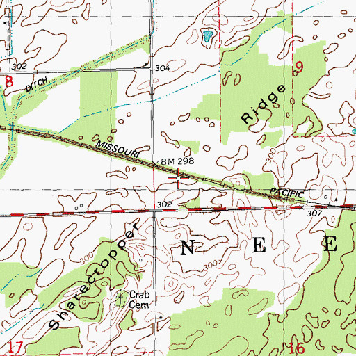 Topographic Map of Sharecropper Ridge, MO