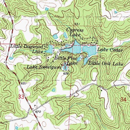 Topographic Map of Lake Sweetgum, MO