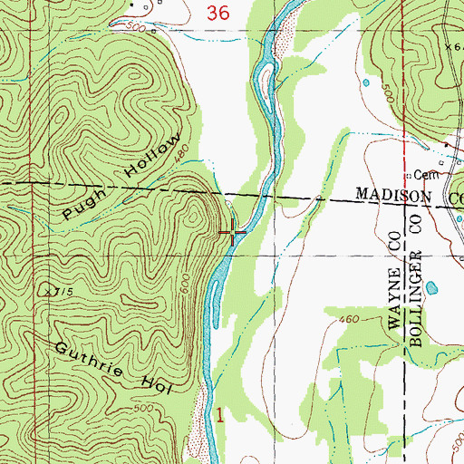 Topographic Map of Pugh Hollow, MO