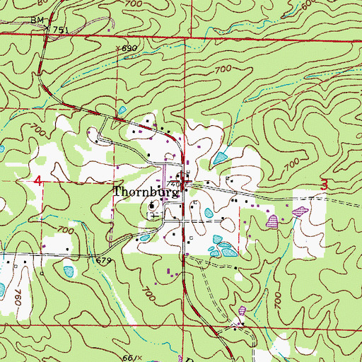 Topographic Map of Thornburg, AR